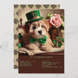 Invitación El Día de San Patricio Adorable Fluffy Cuppy Green