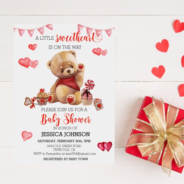 Invitación El día de San Valentín Baby Shower Teddy Bear Hear (Subido por el creador)