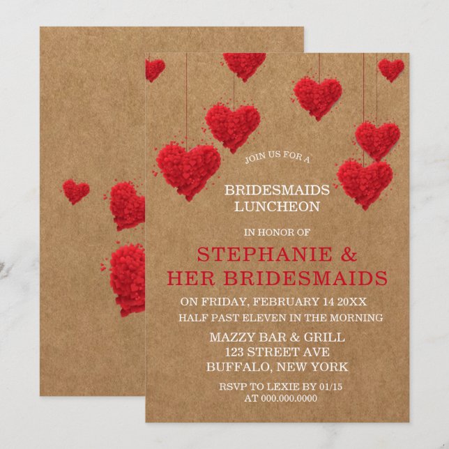 Invitación El día de San Valentín Bridesmaids Luncheon (Anverso / Reverso)