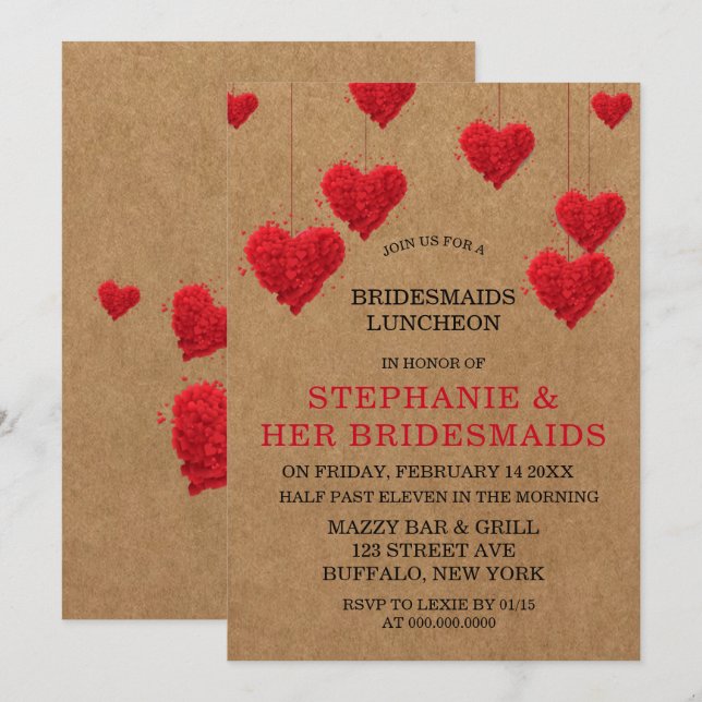 Invitación El día de San Valentín Bridesmaids Luncheon (Anverso / Reverso)