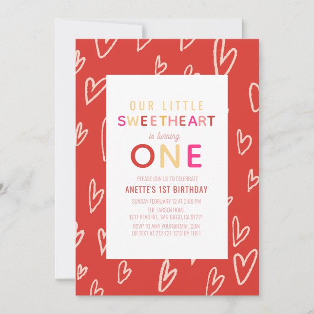 Invitación El día de San Valentín corazón rojo querido primer (Anverso)