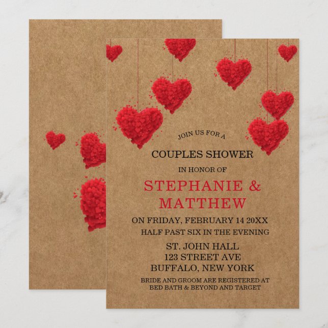 Invitación El día de San Valentín Couples Shower (Anverso / Reverso)