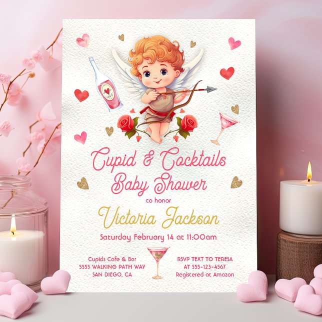 Invitación El día de San Valentín Cupid and Cocktails Baby Sh (Subido por el creador)