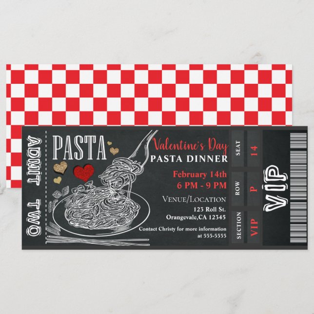 Invitación El día de San Valentín de cena de pasta Fiesta de  (Anverso / Reverso)