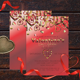 Invitación El día de San Valentín De Corazones Rojas Y De Oro