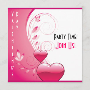 Invitación El día de San Valentín de corazones rosados, flore