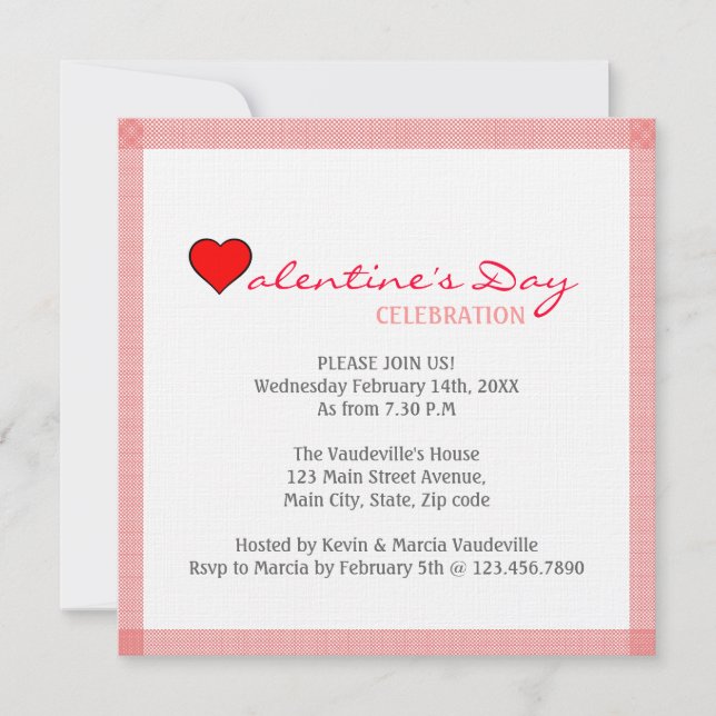 Invitación El día de San Valentín del corazón rojo (Anverso)