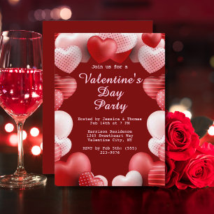 Invitación El día de San Valentín Fiesta Corazones de Amor Ro