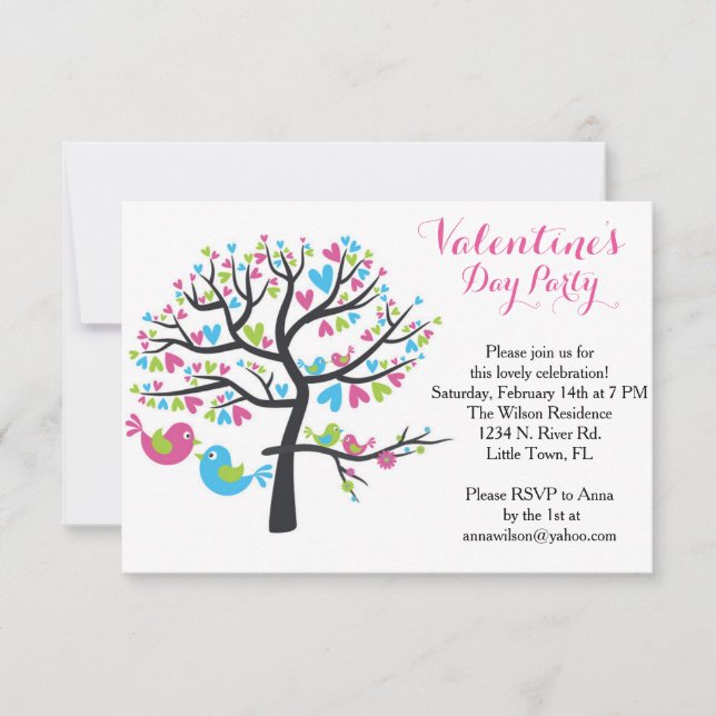 Invitación El día de San Valentín Fiesta  de Aves (Anverso)