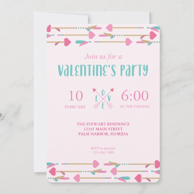 Invitación El día de San Valentín Fiesta de Flores Tribales (Anverso)