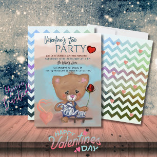 Invitación El día de San Valentín Fiesta del té con Teddy