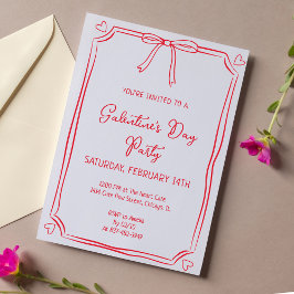 Invitación El día de San Valentín Fiesta Girly Red Bow Heart