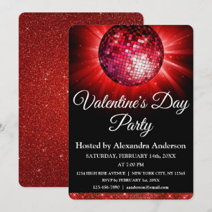 Invitación El día de San Valentín Fiesta Red Disco Ball
