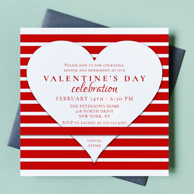 Invitación El día de San Valentín Fiesta Red Stripes Love Hea (Subido por el creador)