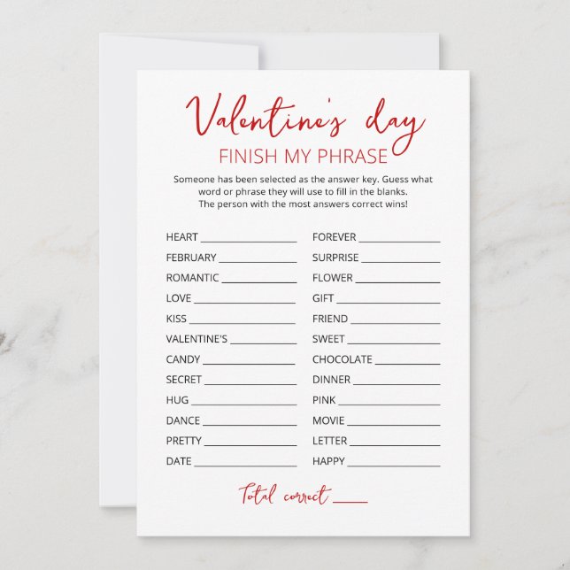 Invitación El día de San Valentín Finalizar mi carta de juego (Anverso)