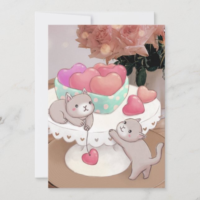 Invitación El día de San Valentín: Gatos, Cookies del Corazón (Anverso)