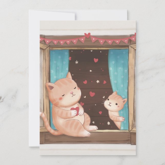 Invitación El día de San Valentín: Ilustracion de gatos y cor (Anverso)