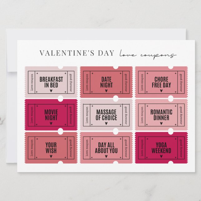 Invitación El día de San Valentín Love Coupons | Imprimir o d (Anverso)