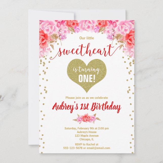 Invitación El día de San Valentín nuestro pequeño cumpleaños (Anverso)