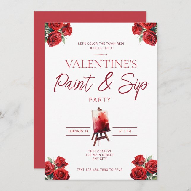 Invitación El día de San Valentín Paint and Sip Party Invitat (Anverso / Reverso)