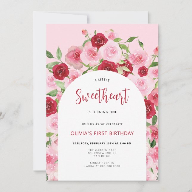 Invitación El día de San Valentín Pink Floral Arch Cumpleaños (Anverso)