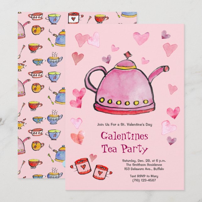 Invitación El día de San Valentín Retro Galentines Tea Ladies (Anverso / Reverso)