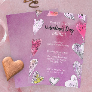 Invitación El día de San Valentín Romántico Doodle Watercolor