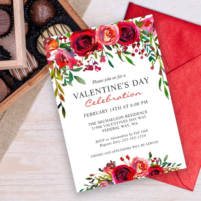 Invitación El día de San Valentín romántico Fiesta de acuarel (Valentine Party Invitation)