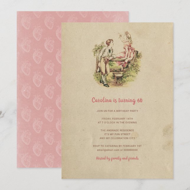 Invitación El día de San Valentín simple de mujeres de 60 año (Anverso / Reverso)