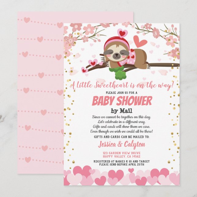 Invitación El día de San Valentín Sloth Baby Shower Por Mail  (Anverso / Reverso)