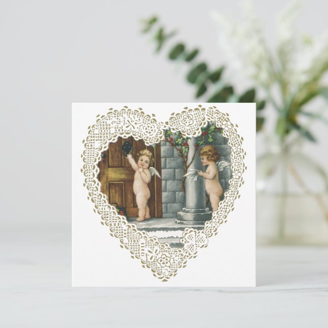 Invitación El día de San Valentín victoriano, ángeles de époc (Anverso de pie)