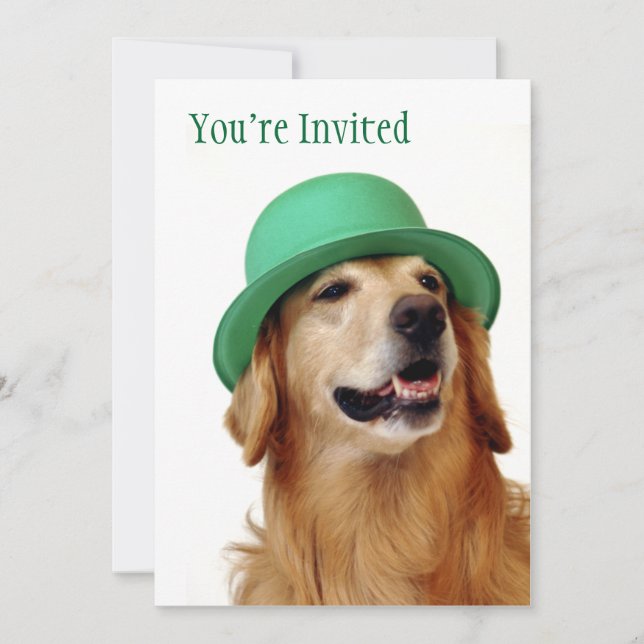 Invitación El día de St Patrick del golden retriever (Anverso)