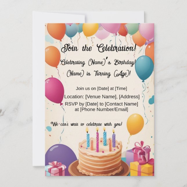 Invitación ¡El Día del Aniversario lleno de globos! (Anverso)