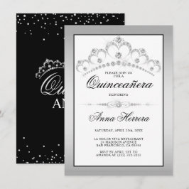 Invitación El diamante moderno Tiara blanco negro QUINCEAÑERA