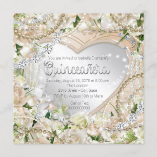 Invitación El diamante y Pearl White subió Quinceanera