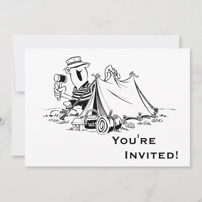 Invitación El dibujo animado personalizado acampa hacia fuera (Anverso)