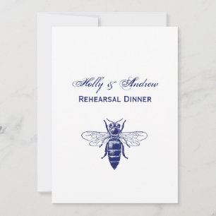 Invitación El dibujo de abeja reina de la cosecha en azul