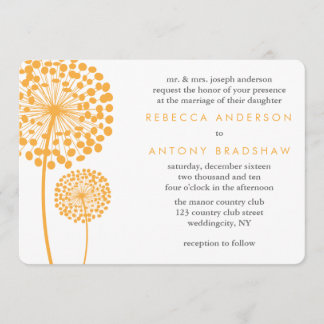 Invitación El diente de león anaranjado desea la boda