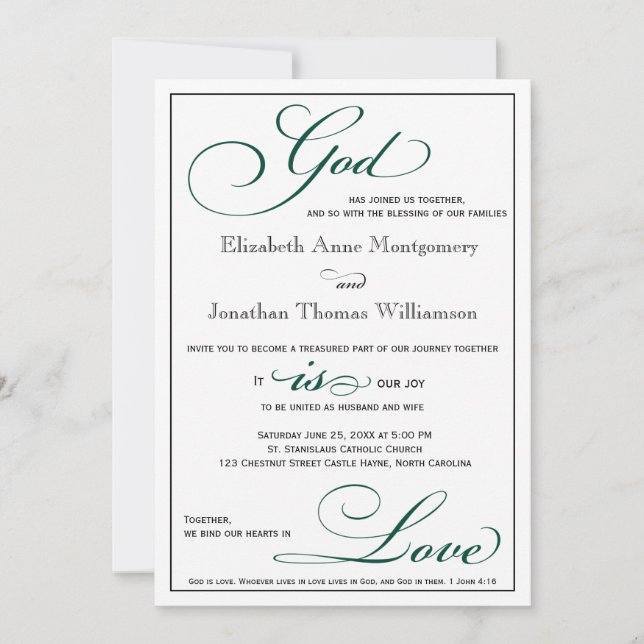 Invitación El Dios Verde Profundo es amor Boda cristiano (Anverso)