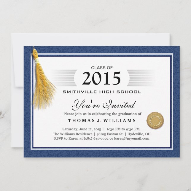 Invitación El diploma azul de la frontera con la graduación (Anverso)