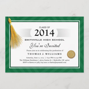 Invitación El diploma verde de la frontera con la graduación