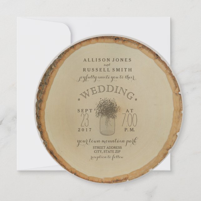 Invitación El disco de madera inspiró al Boda de la respiraci (Anverso)