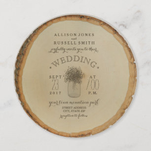 Invitación El disco de madera inspiró la boda de la