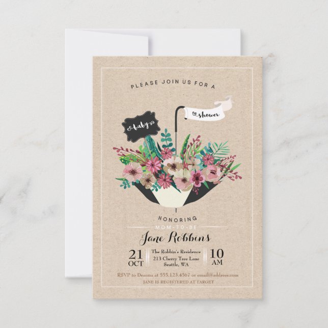 Invitación El diseño simple del paraguas de la flor de Baby (Anverso)
