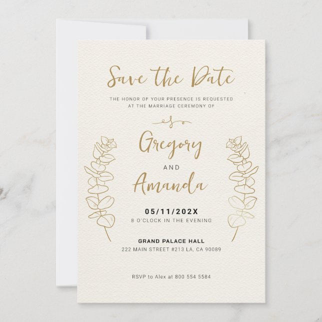 Invitación El dorado pintado a mano deja el marco guardado la (Anverso)