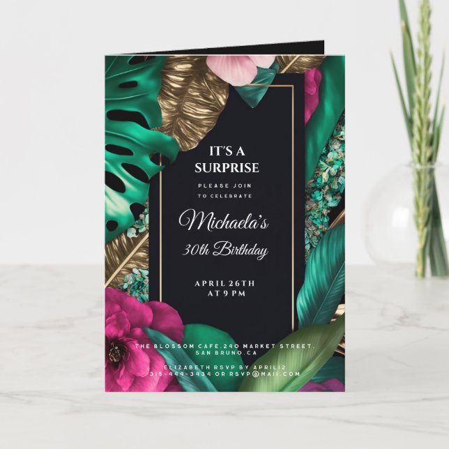 Invitación El dorado tropical deja flores por sorpresa (Anverso)
