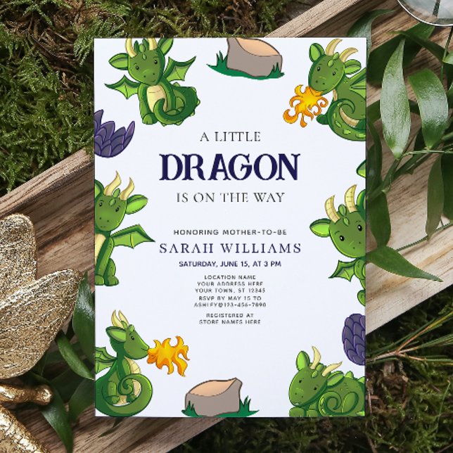 Invitación El Dragón Cuto Está En Camino De La Ducha Neutral  (Baby Shower Invitation)