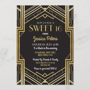 Invitación El dulce 16 art déco de Gatsby de la fiesta de