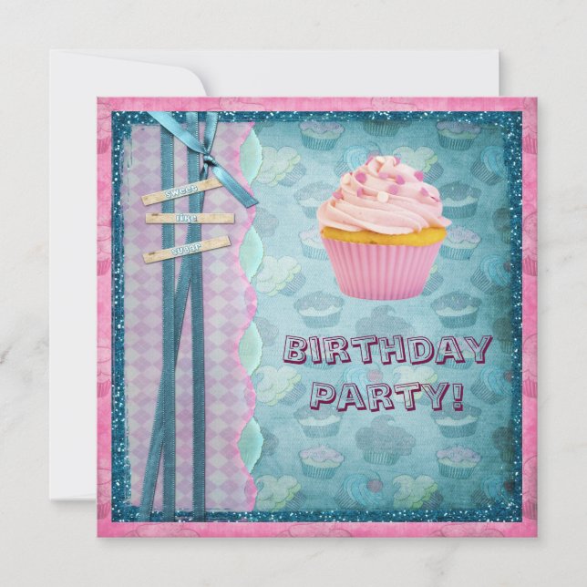 Invitación El dulce como el fiesta del purpurina de las (Anverso)