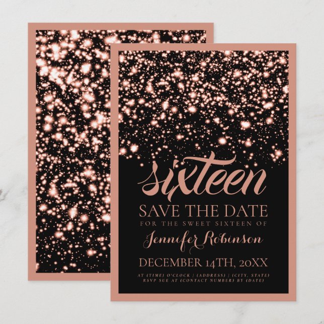 Invitación El dulce dieciséis ahorra la medianoche subió (Anverso / Reverso)